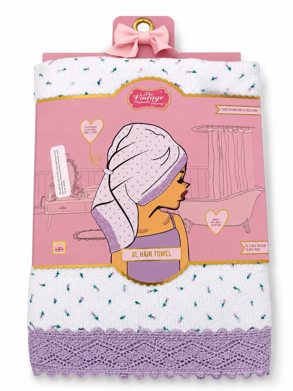 The Vintage Cosmetic Company XL Hair Towel - White & Lilac